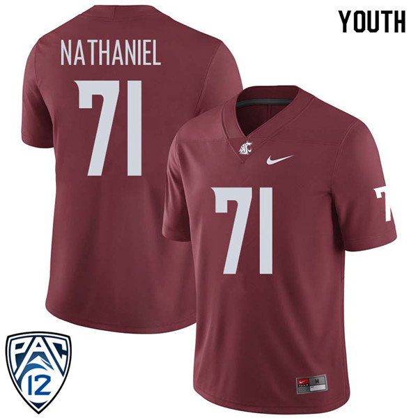 Youth #71 Jonathan Nathaniel Washington State Cougars College Football Jerseys Sale-Crimson